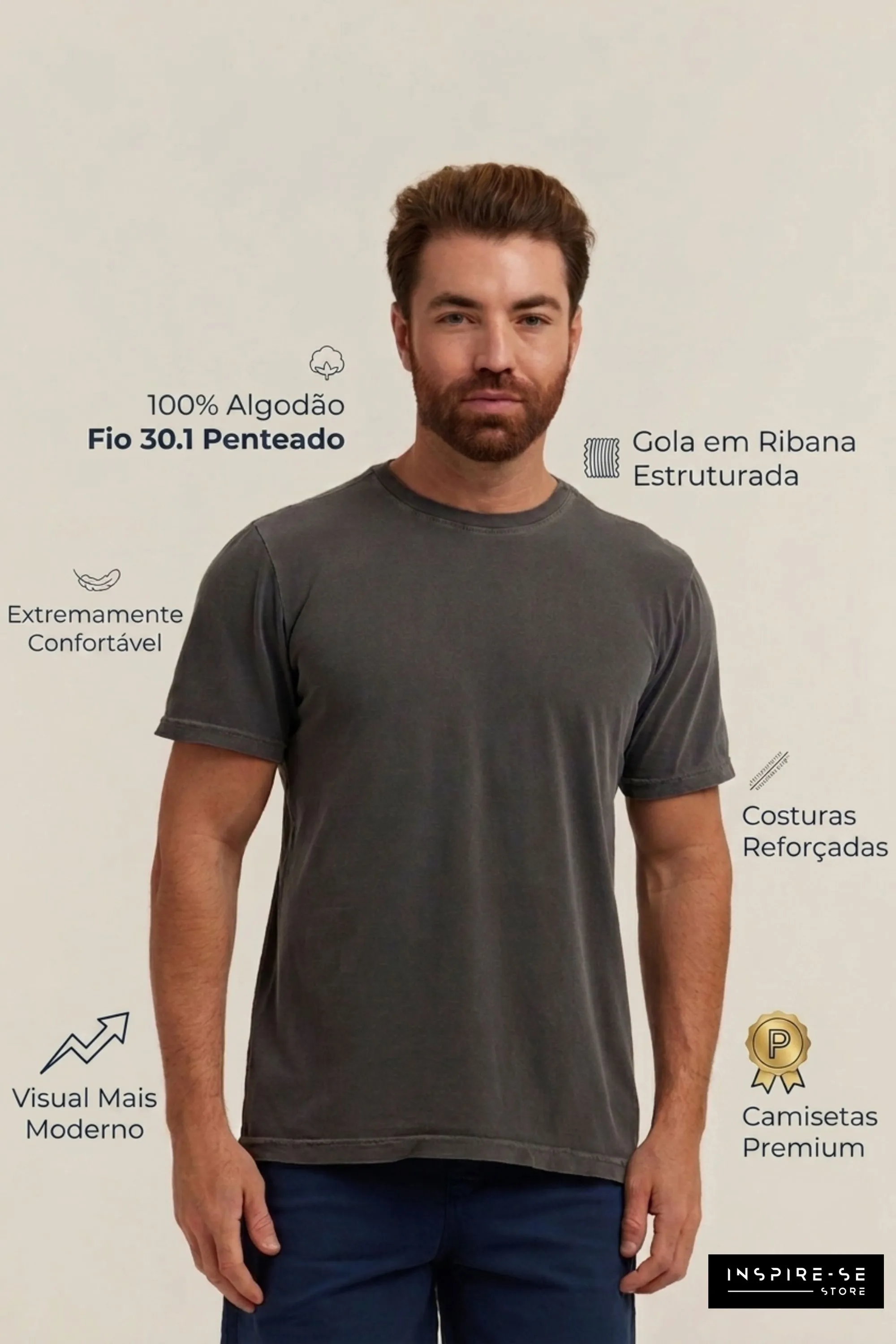 Detalhes da gola e do tecido da camiseta estonada Inspire-se